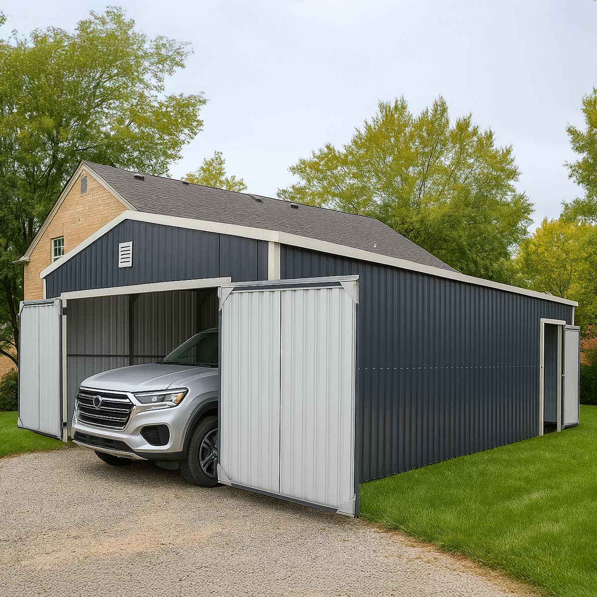 16' x 24' Metal Garage Shed with Swing Front & Side Doors, 10'6" Peak Height, TMG-MS1624A TMG Industrial