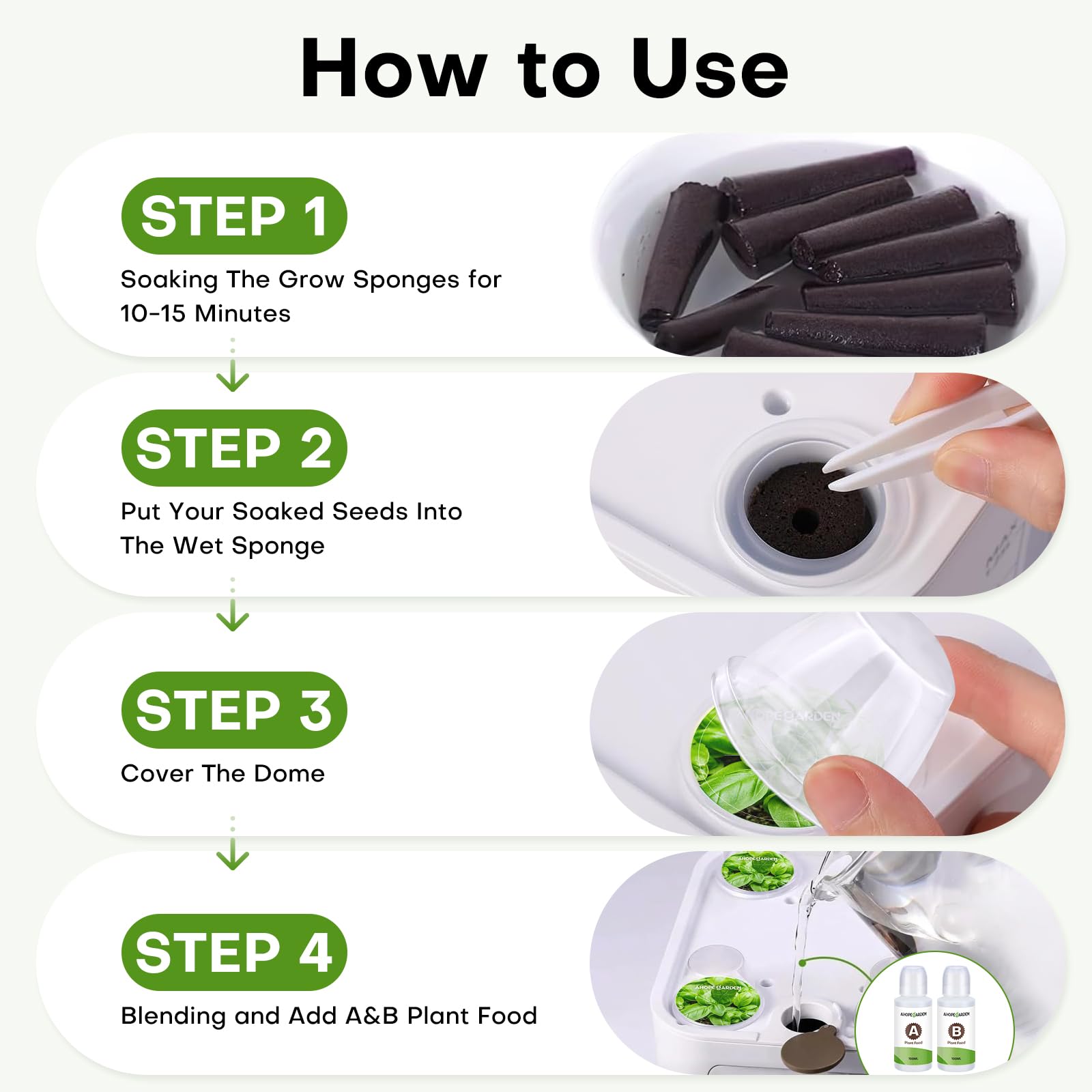 Ahopegarden 86PCS Hydroponic Pods Kit: Grow Anything Herb Kits with 600ml A&B Plant Food, 40 Grow Sponges, 40 Labels, 1 Tweezer - Hydroponics Supplies for Aerogarden&Most Brand Herb Garden The Rooted Muse