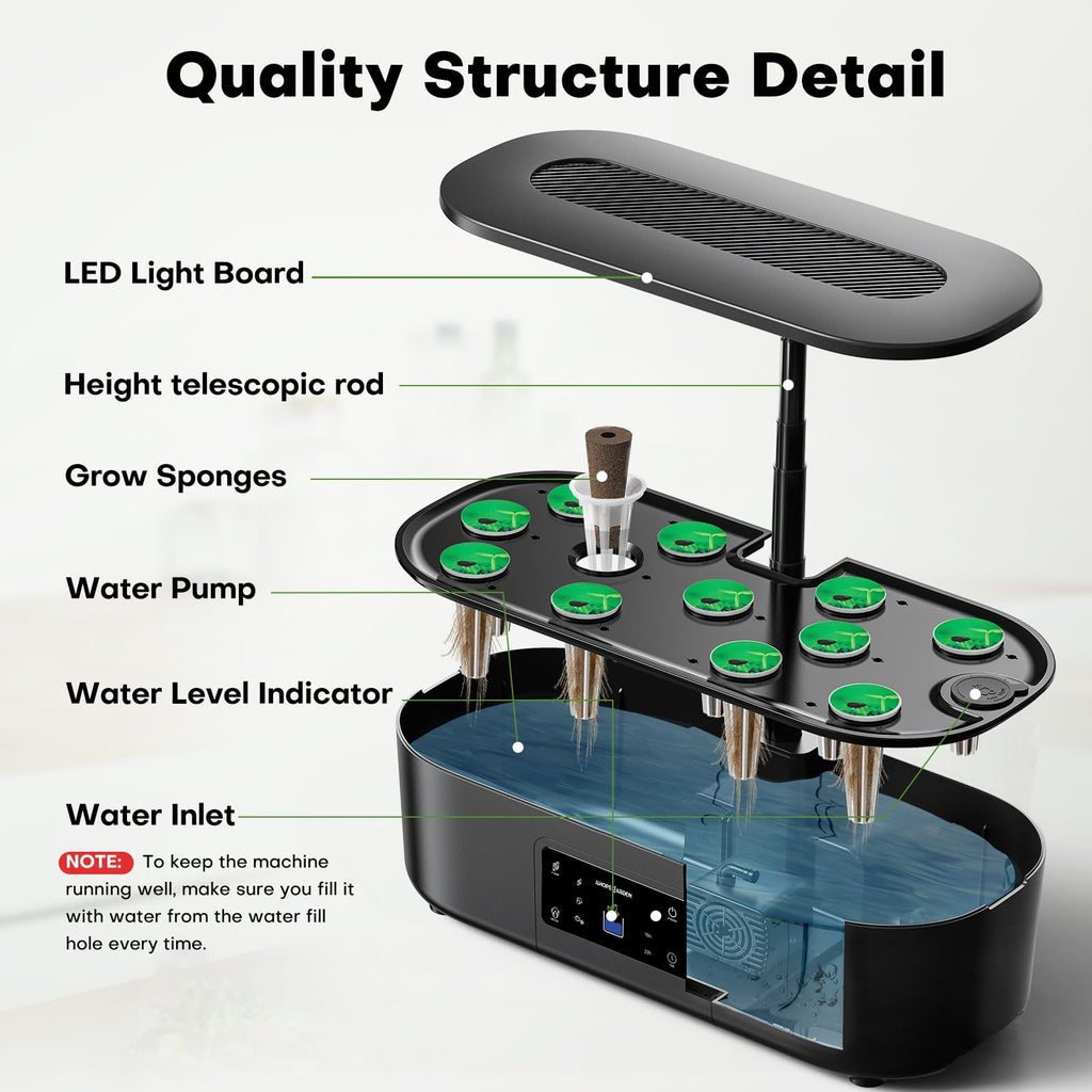 Ahopegarden Hydroponics Growing System Kit Indoor Herb Garden with Grow Light 12 Pods, with LCD Touch Panel Hydroponic Planter, Planting Height Up to 17", Grower Harvest Fresh Veggie Lettuce, Black The Rooted Muse