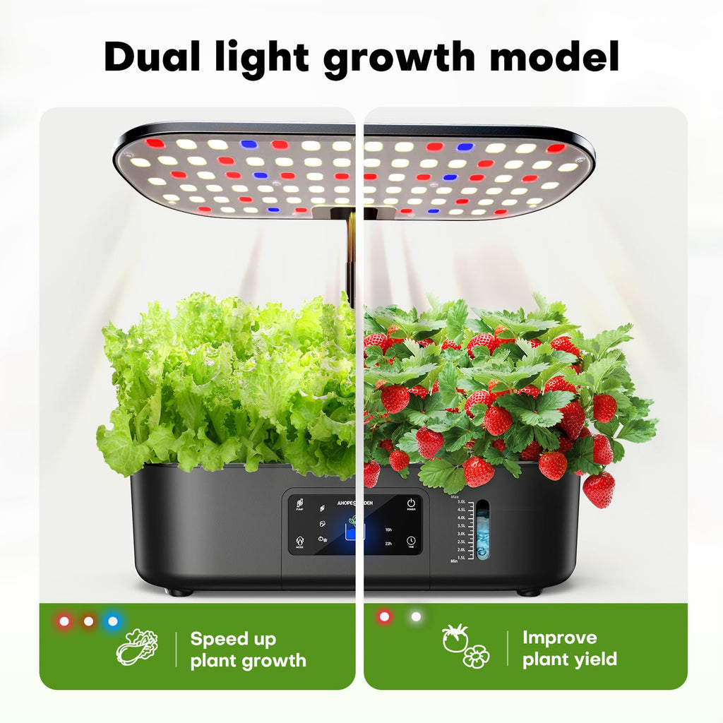 Ahopegarden Hydroponics Growing System Kit Indoor Herb Garden with Grow Light 12 Pods, with LCD Touch Panel Hydroponic Planter, Planting Height Up to 17", Grower Harvest Fresh Veggie Lettuce, Black The Rooted Muse