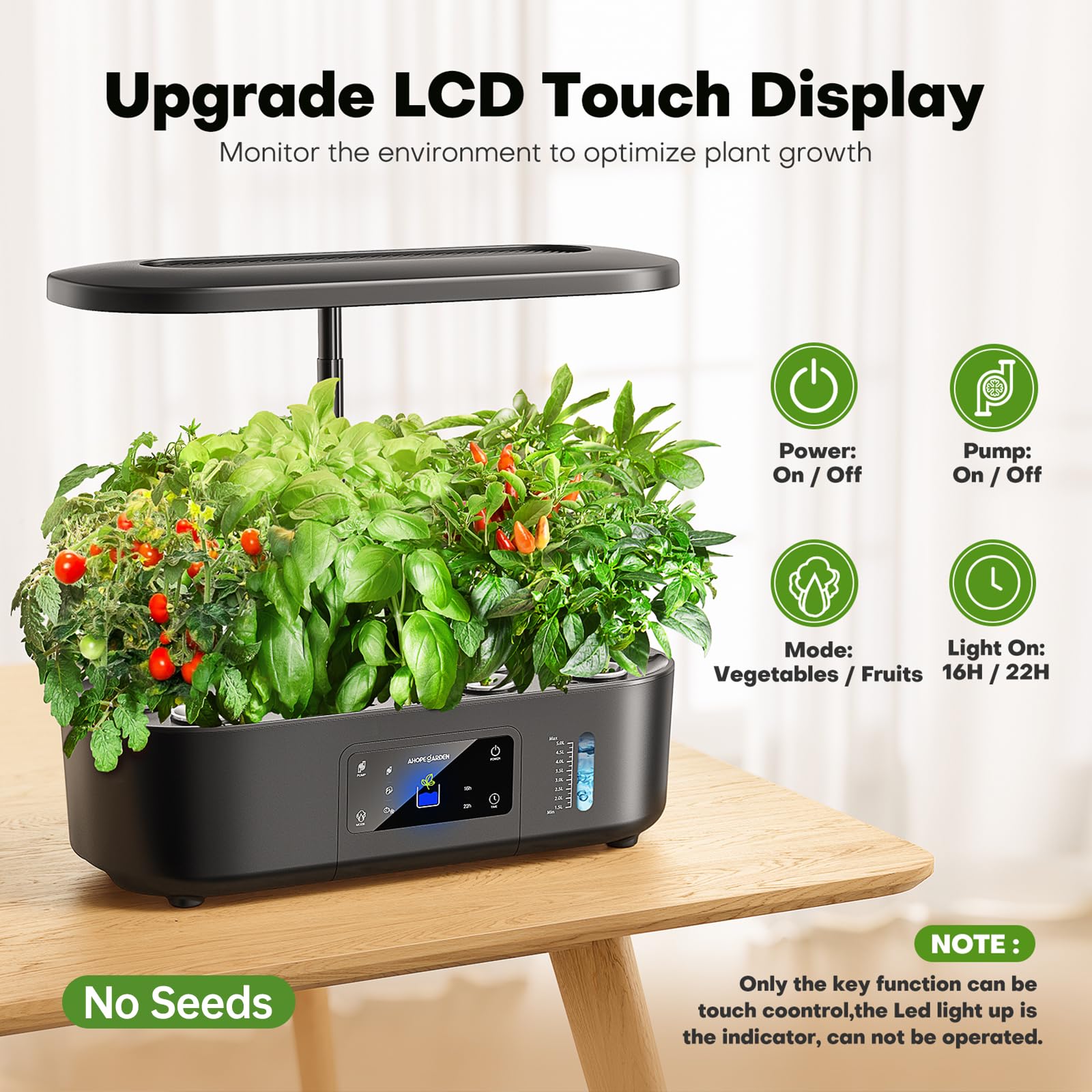 Ahopegarden Hydroponics Growing System Kit Indoor Herb Garden with Grow Light 12 Pods, with LCD Touch Panel Hydroponic Planter, Planting Height Up to 17", Grower Harvest Fresh Veggie Lettuce, Black The Rooted Muse