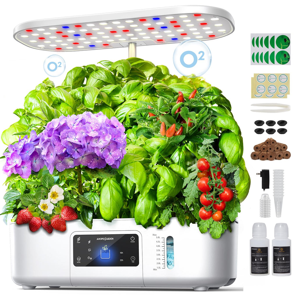Ahopegarden Hydroponics Growing System Kit Indoor Herb Garden with Grow Light 12 Pods, with LCD Touch Panel Hydroponic Planter, Planting Height Up to 17", Grower Harvest Fresh Veggie Lettuce, Black The Rooted Muse