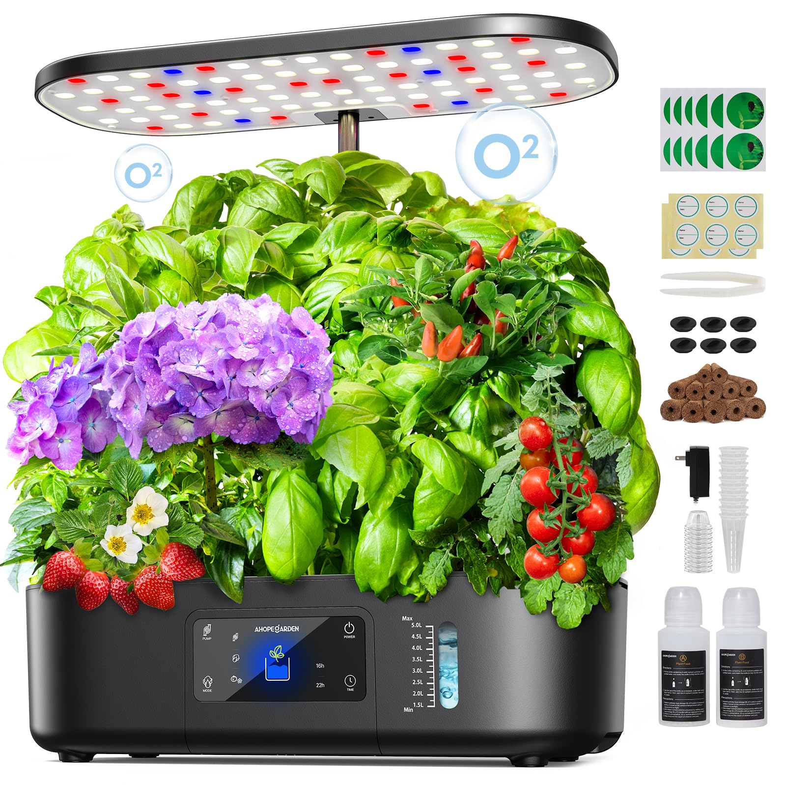 Ahopegarden Hydroponics Growing System Kit Indoor Herb Garden with Grow Light 12 Pods, with LCD Touch Panel Hydroponic Planter, Planting Height Up to 17", Grower Harvest Fresh Veggie Lettuce, Black The Rooted Muse