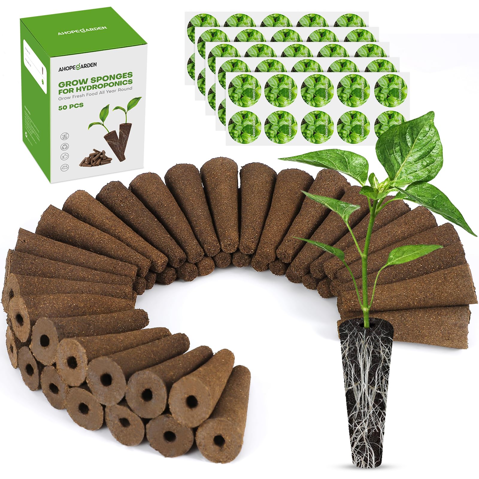 Ahopegarden 86PCS Hydroponic Pods Kit: Grow Anything Herb Kits with 600ml A&B Plant Food, 40 Grow Sponges, 40 Labels, 1 Tweezer - Hydroponics Supplies for Aerogarden&Most Brand Herb Garden The Rooted Muse