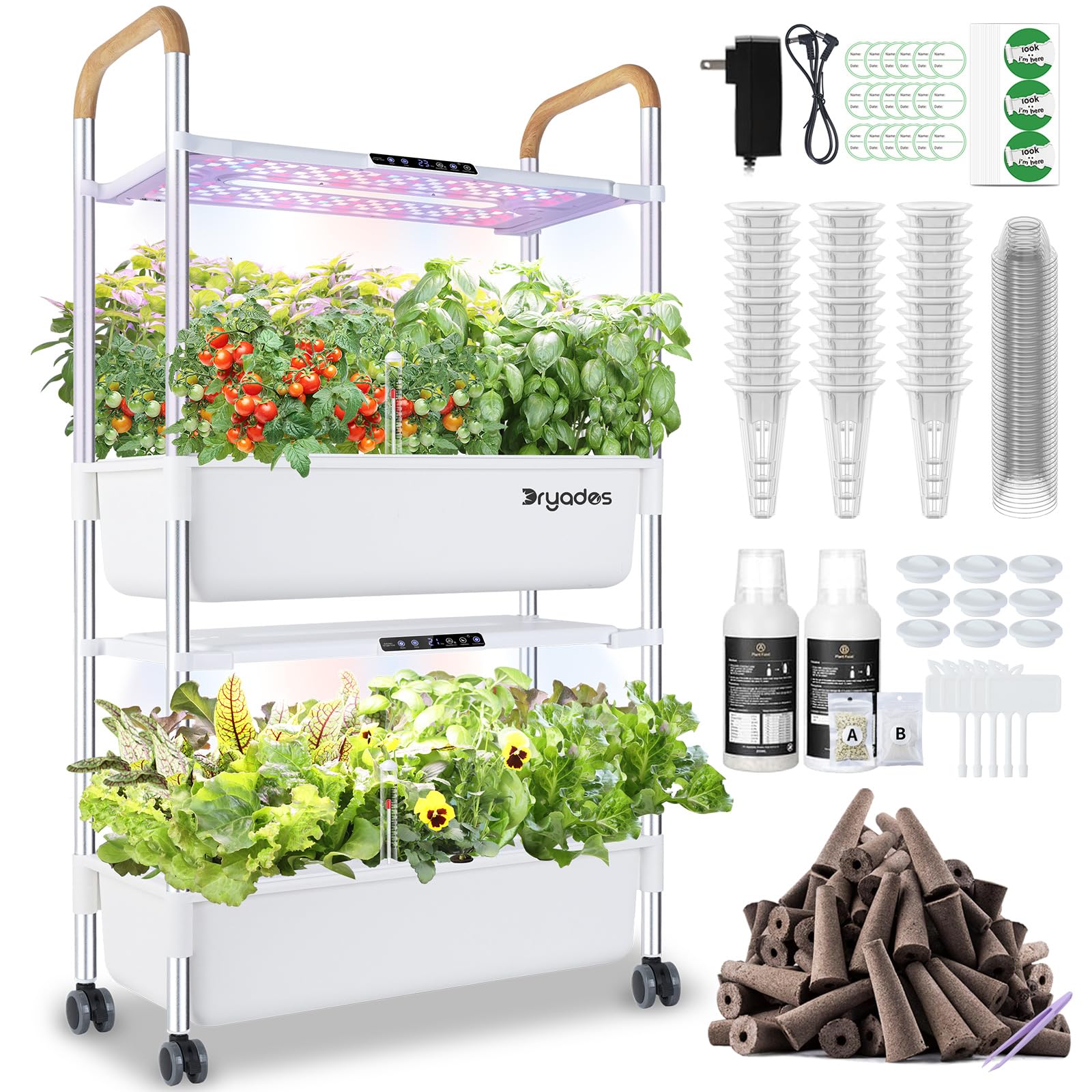 Indoor Hydroponic Growing System with 81 Pods Herbs Garden Kit with 30W Led Grow Light Large Movable 3-Layer Floor-Standing Hydroponic Gardening System for Vegetable Fruit The Rooted Muse
