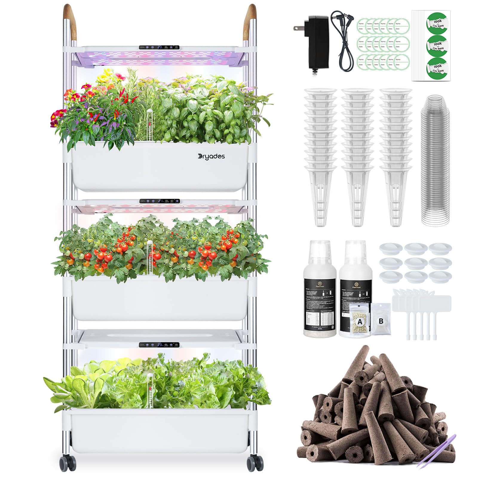 Indoor Hydroponic Growing System with 81 Pods Herbs Garden Kit with 30W Led Grow Light Large Movable 3-Layer Floor-Standing Hydroponic Gardening System for Vegetable Fruit The Rooted Muse