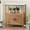 Outdoor Potting Bench Acacia Wood Garden Potting Table Planting Work Bench Station with Louvered Doors DirectDeals