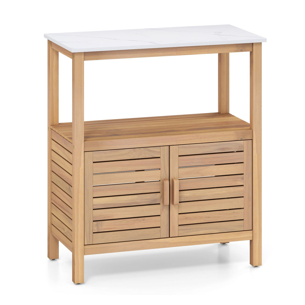 Outdoor Potting Bench Acacia Wood Garden Potting Table Planting Work Bench Station with Louvered Doors DirectDeals