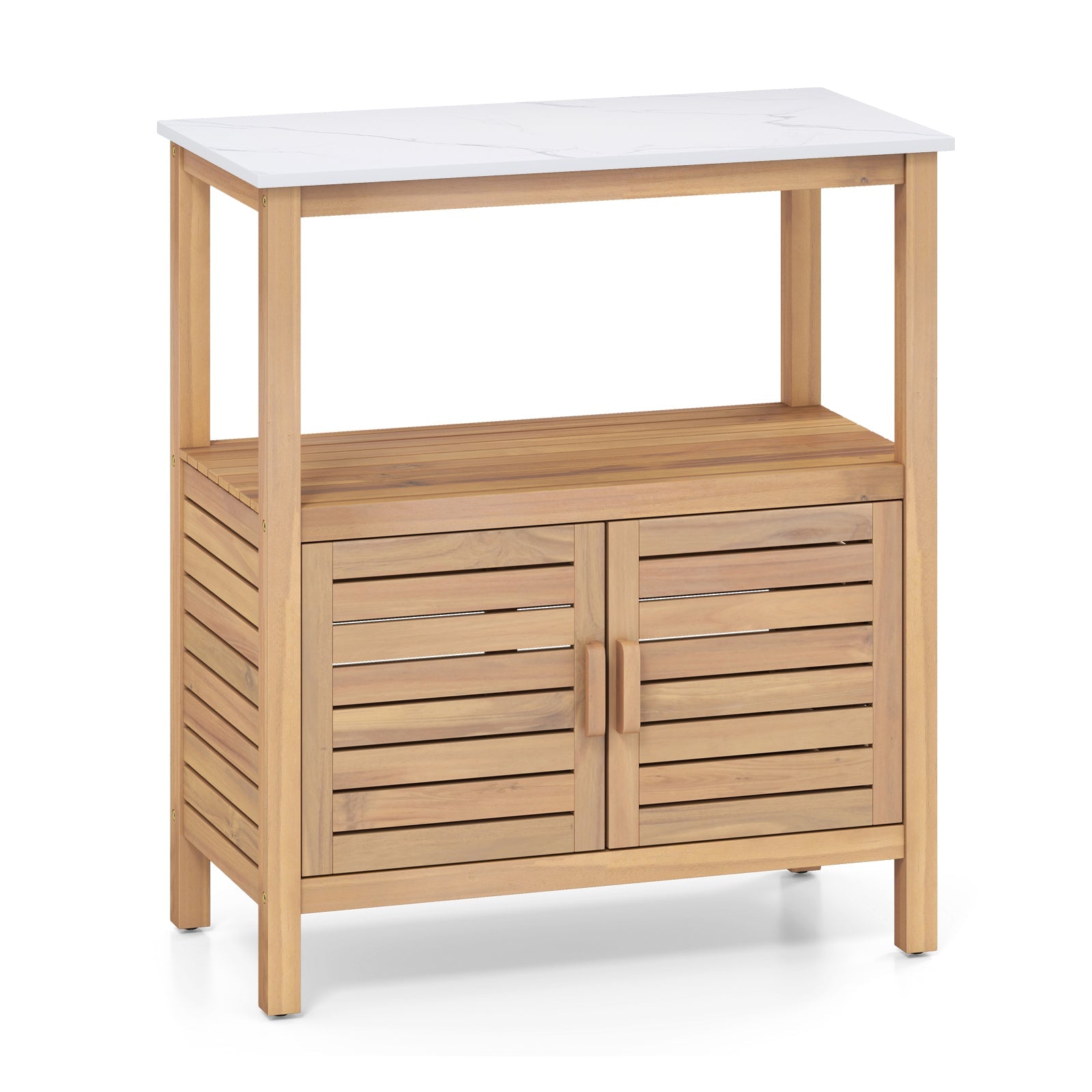 Outdoor Potting Bench Acacia Wood Garden Potting Table Planting Work Bench Station with Louvered Doors DirectDeals