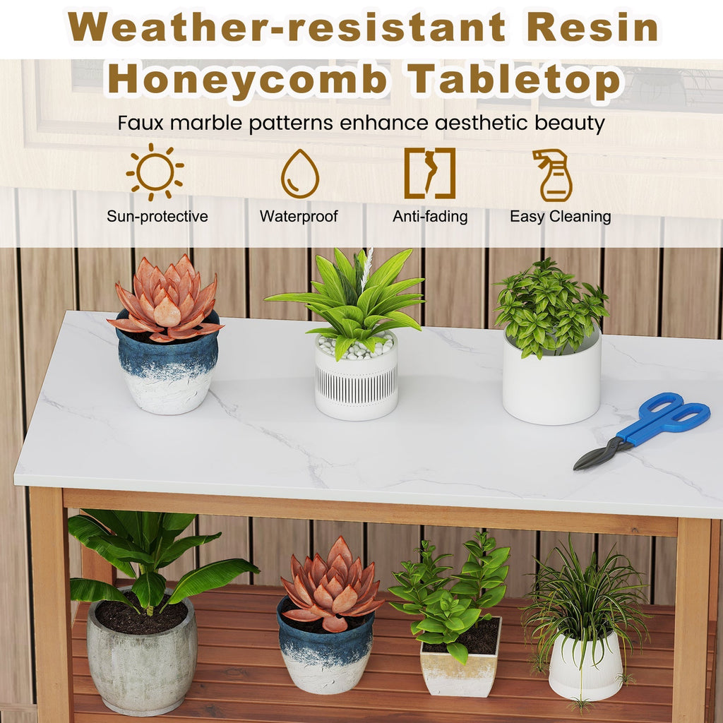 Outdoor Potting Bench Acacia Wood Garden Potting Table Planting Work Bench Station with Louvered Doors DirectDeals