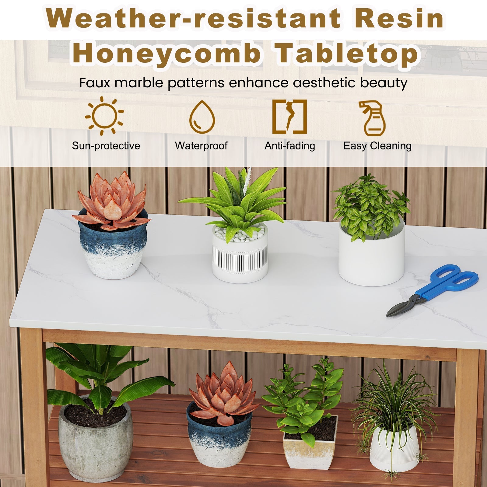 Outdoor Potting Bench Acacia Wood Garden Potting Table Planting Work Bench Station with Louvered Doors DirectDeals