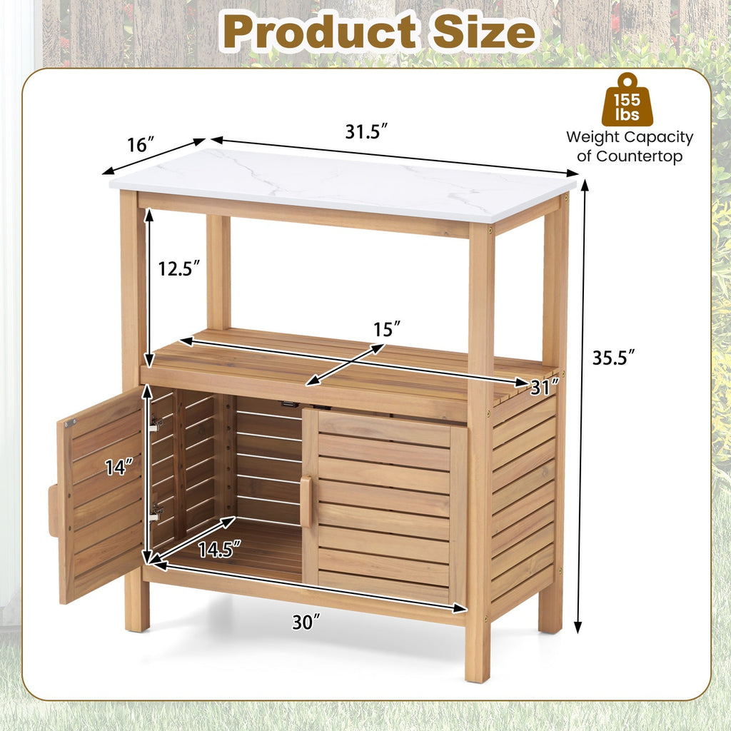 Outdoor Potting Bench Acacia Wood Garden Potting Table Planting Work Bench Station with Louvered Doors DirectDeals