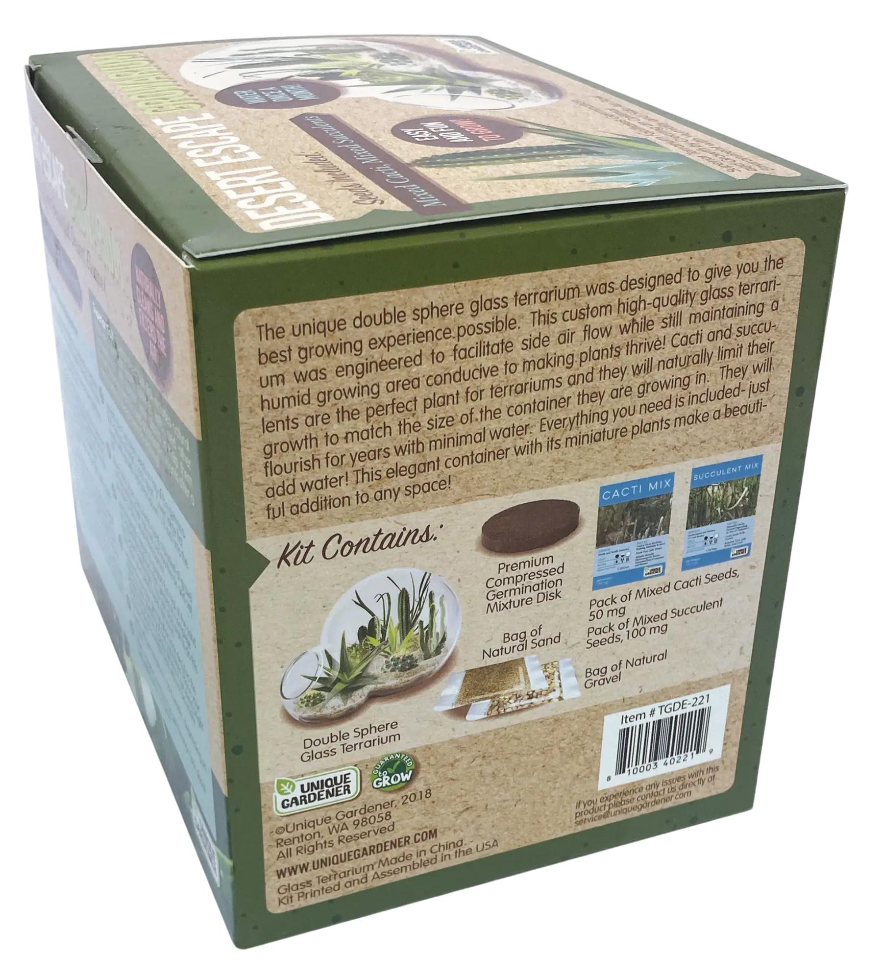 Desert Escape Growarium Succulent and Cacti Seed Terrarium Kit Unique Gardener