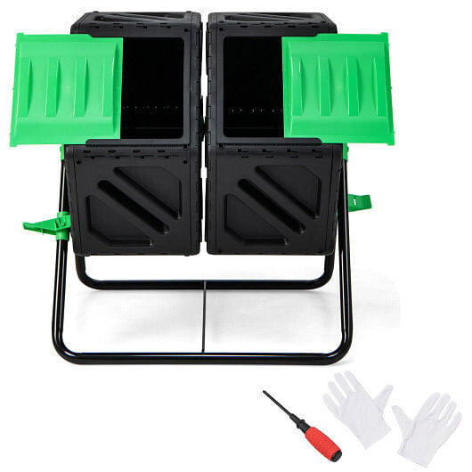 Dual Chamber Garden Compost Tumbler with Sliding Doors-Black & Green The Rooted Muse