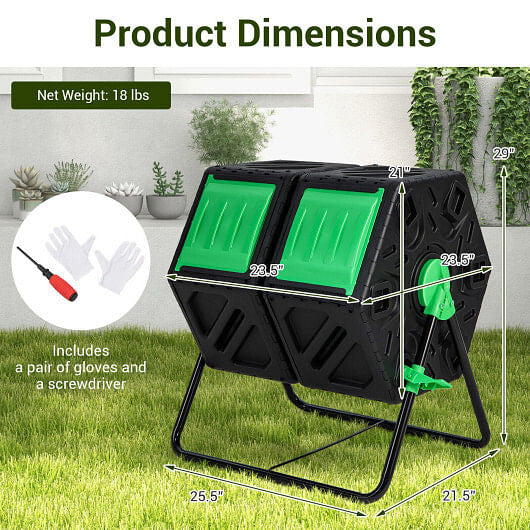 Dual Chamber Garden Compost Tumbler with Sliding Doors-Black & Green The Rooted Muse