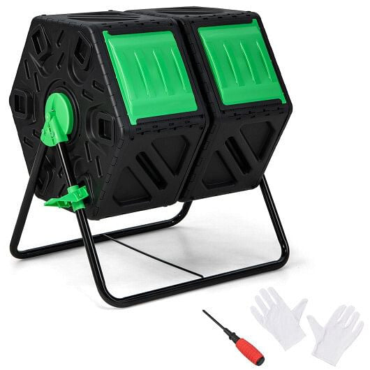 Dual Chamber Garden Compost Tumbler with Sliding Doors-Black & Green The Rooted Muse