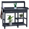Grey Wood Outdoor Garden Potting Bench Storage Shelf with Removeable Sink HomePacific