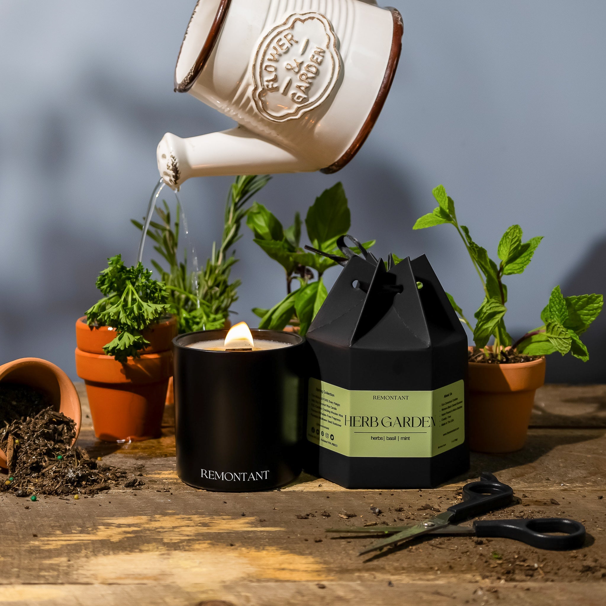 Herb Garden Candle  | Herbs ~ Basil ~ Mint | Wood Wick Candle The Remontant