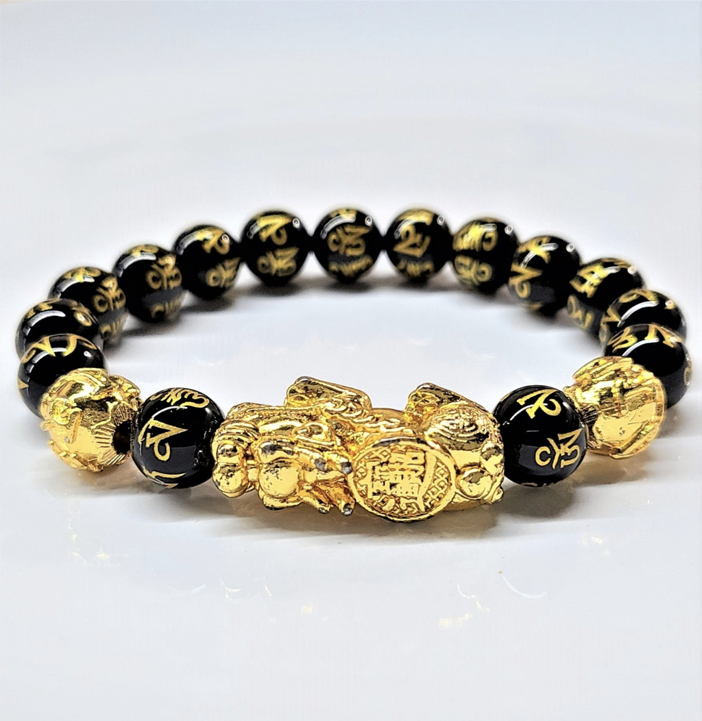 Pi Yao & Obsidian Round Bead Bracelet 10mm - Wealth Protection Sacred Crystals