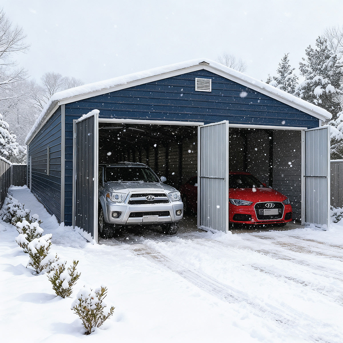 26' x 40' Metal Garage Shed, 9' High Double Front Doors, 14' Peak, 1040 Sq-Ft TMG-MS2640 TMG Industrial