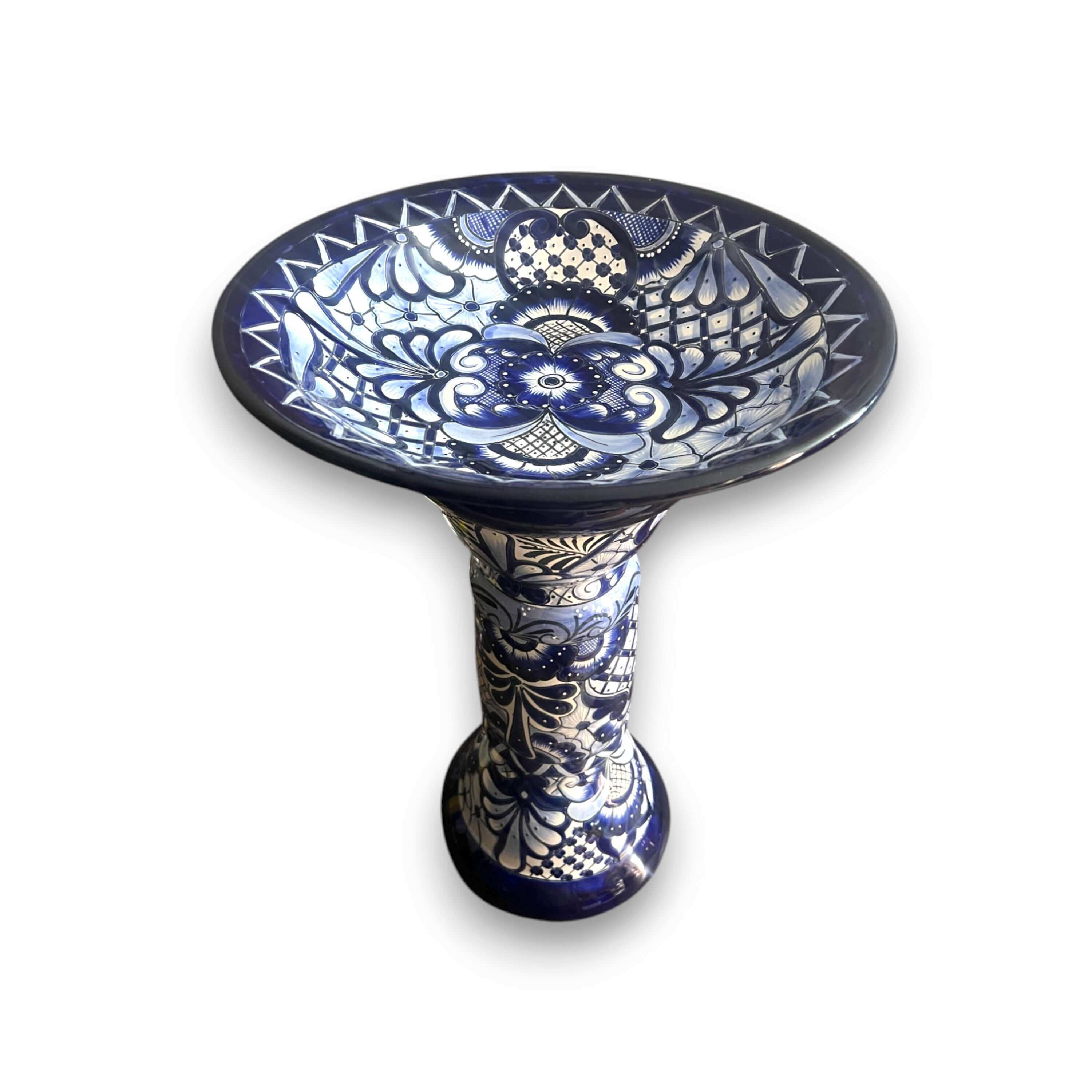 Blue & White Talavera Bird Bath | Mexican Garden Art The Talavera Hub