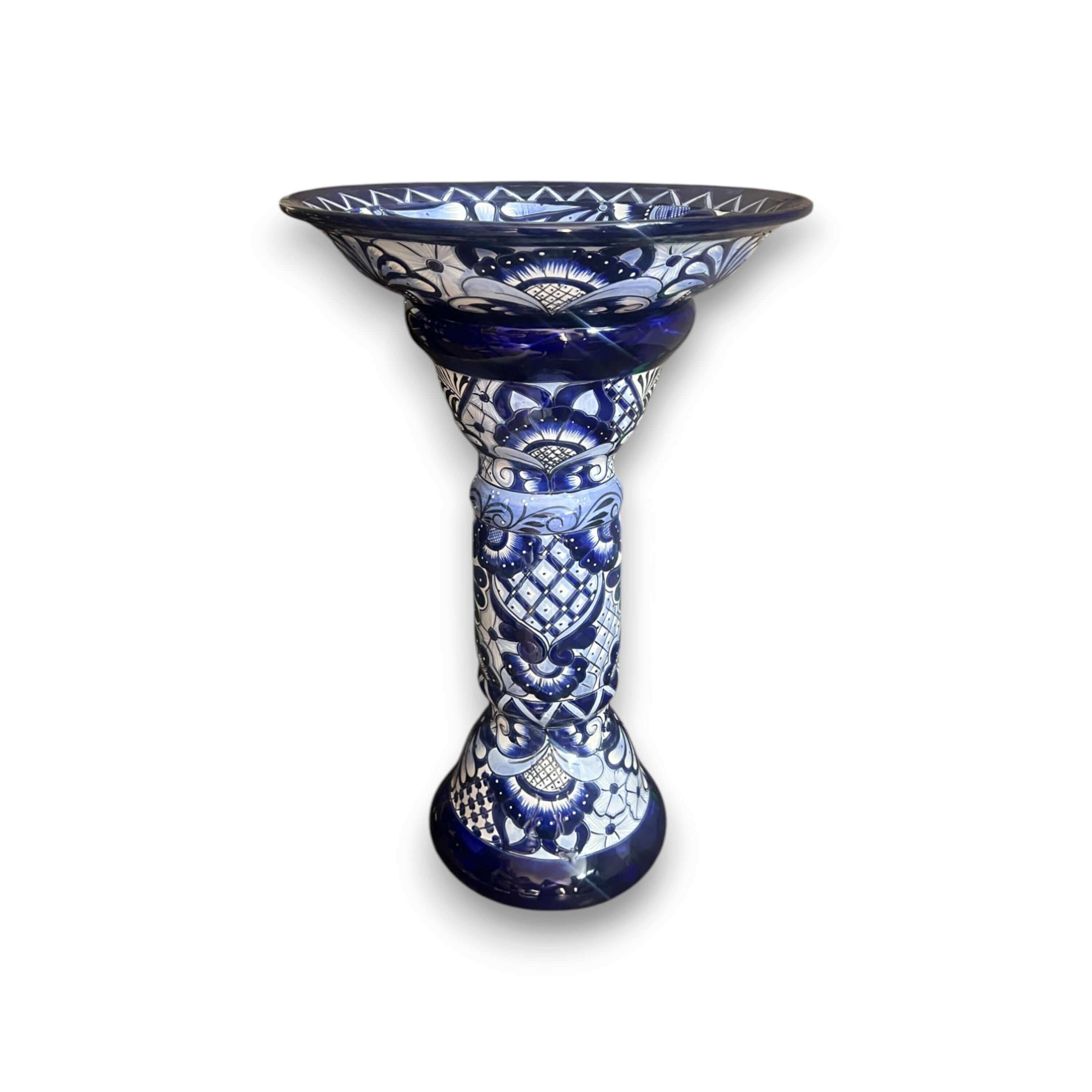 Blue & White Talavera Bird Bath | Mexican Garden Art The Talavera Hub