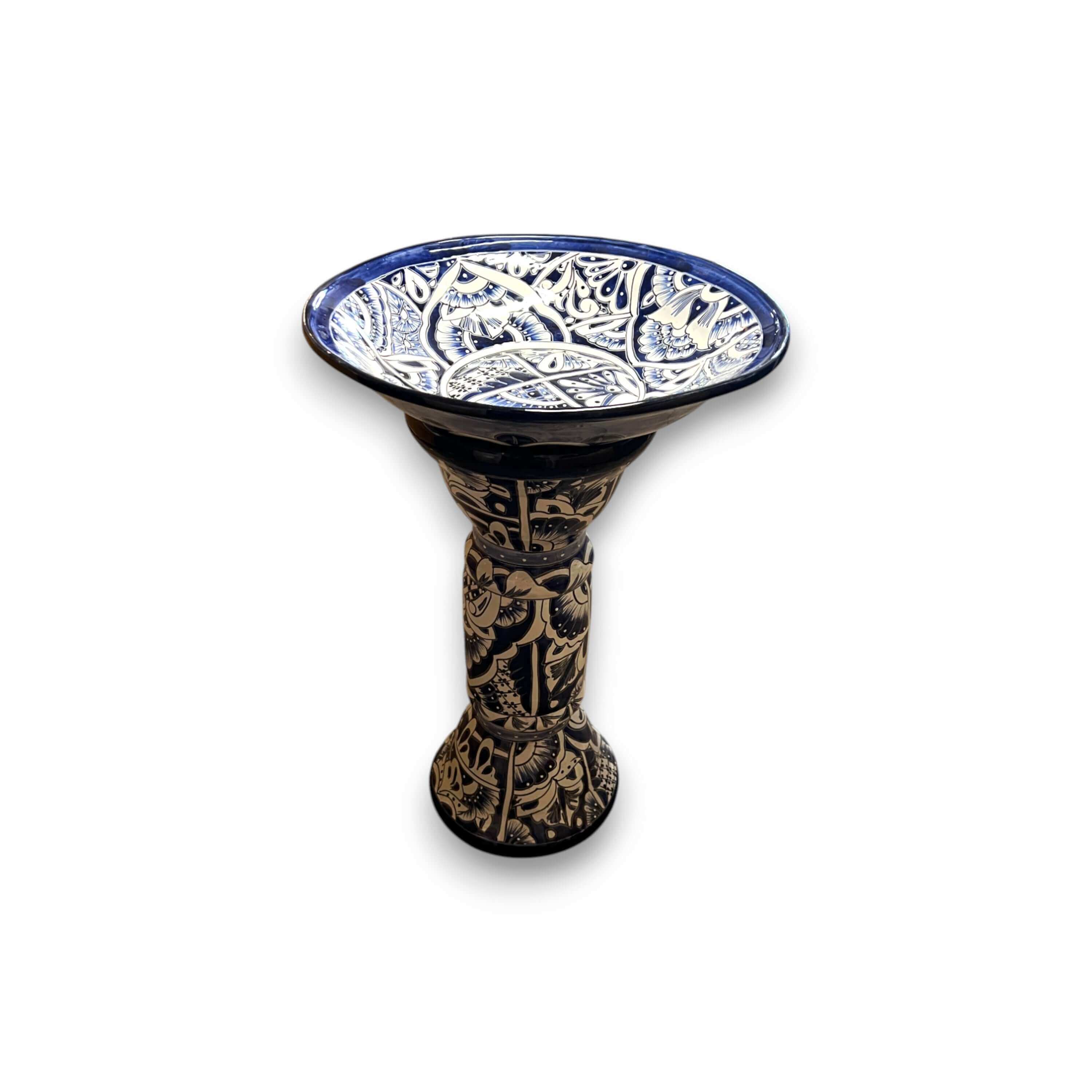 Blue & White Talavera Bird Bath | Mexican Garden Art The Talavera Hub