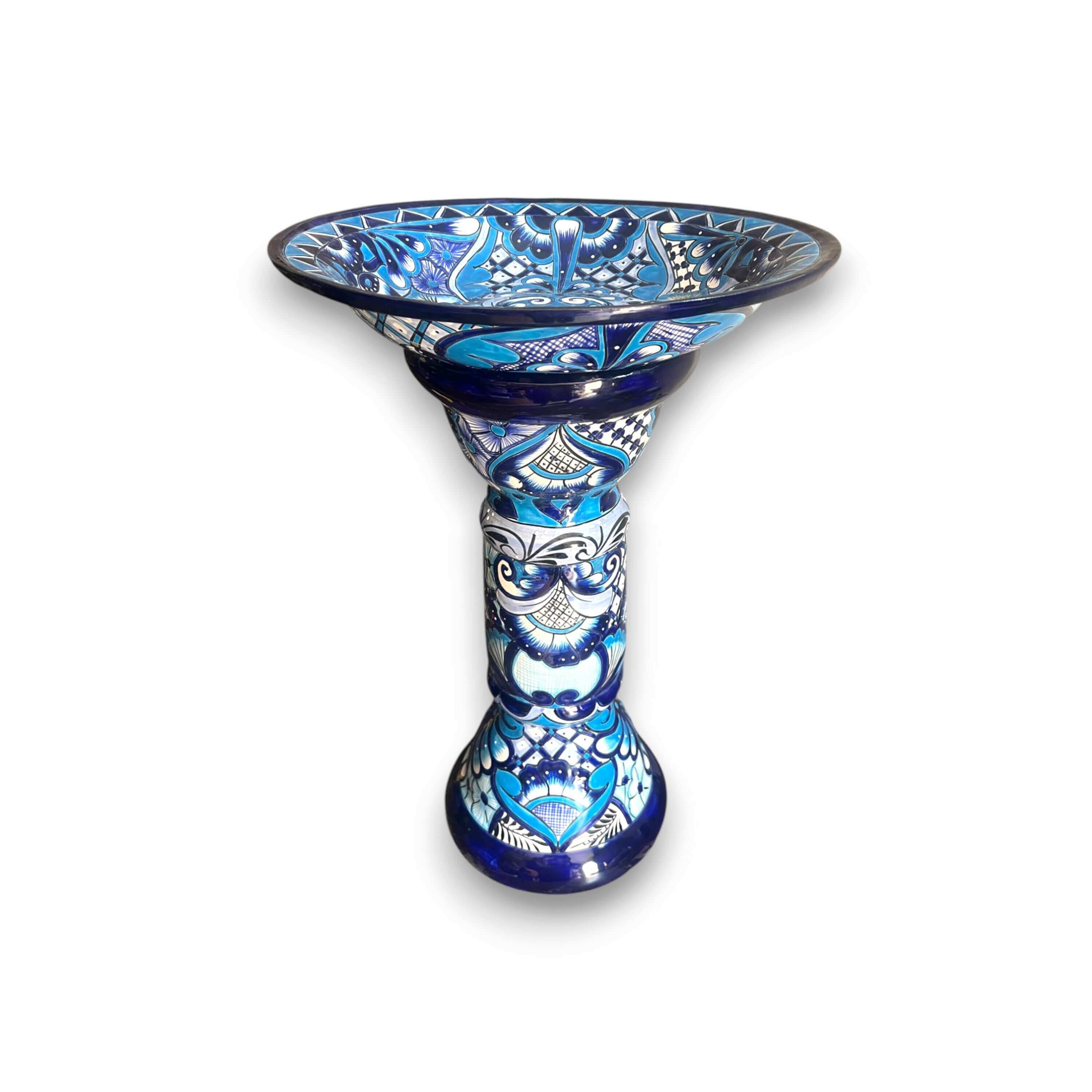 Blue & White Talavera Bird Bath | Mexican Garden Art The Talavera Hub
