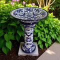 Blue & White Talavera Bird Bath | Mexican Garden Art The Talavera Hub