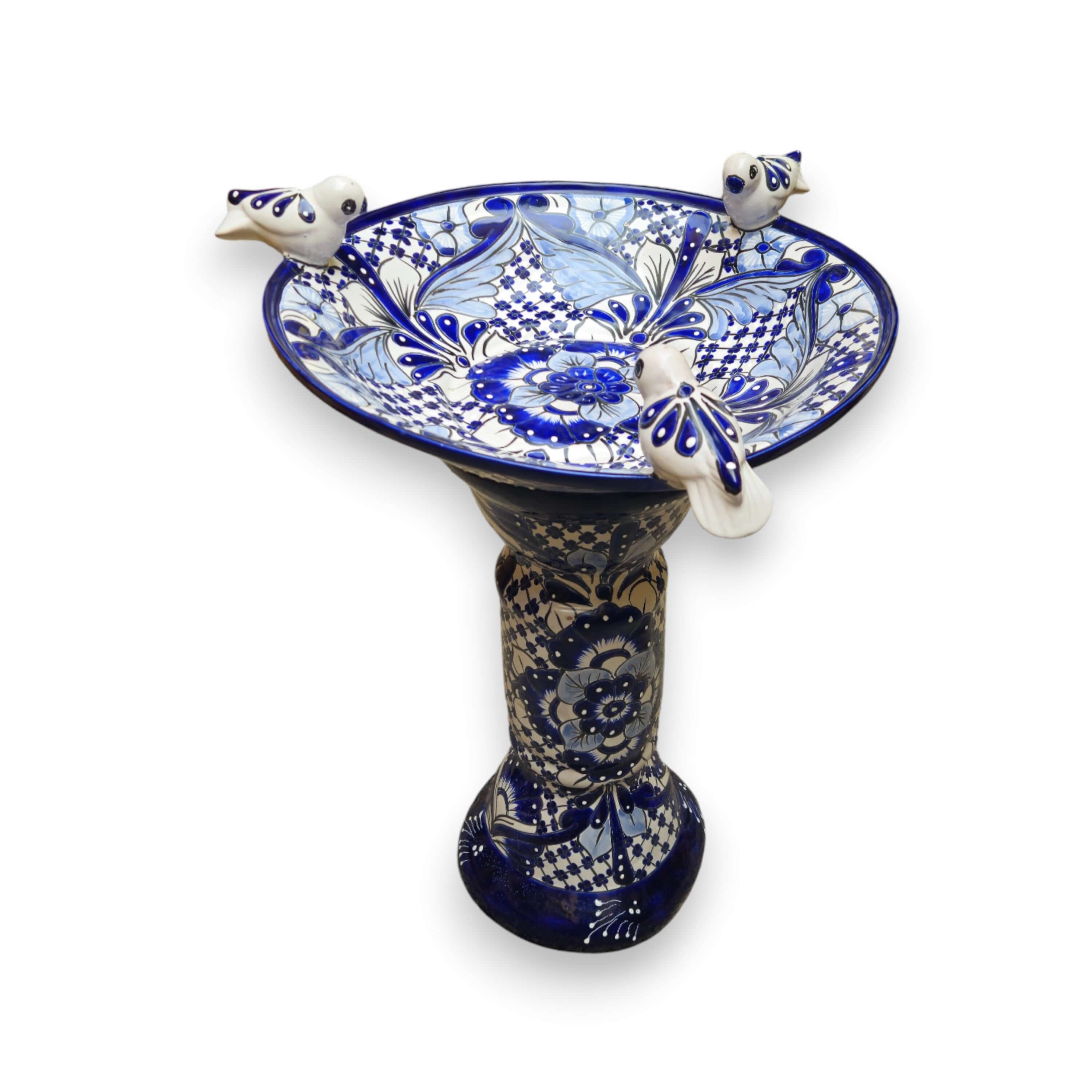 Blue & White Talavera Frog Fountain with Rim Birds | Mexican Garden The Talavera Hub