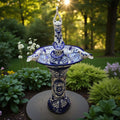 Blue & White Talavera Frog Fountain with Rim Birds | Mexican Garden The Talavera Hub