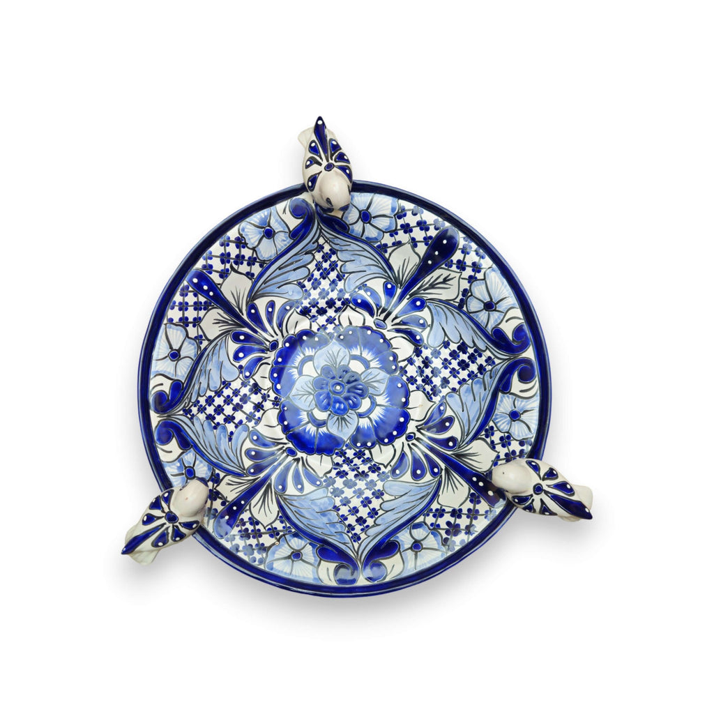 Blue & White Talavera Frog Fountain with Rim Birds | Mexican Garden The Talavera Hub