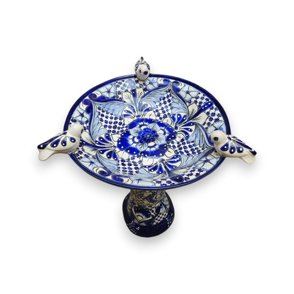 Blue & White Talavera Frog Fountain with Rim Birds | Mexican Garden The Talavera Hub