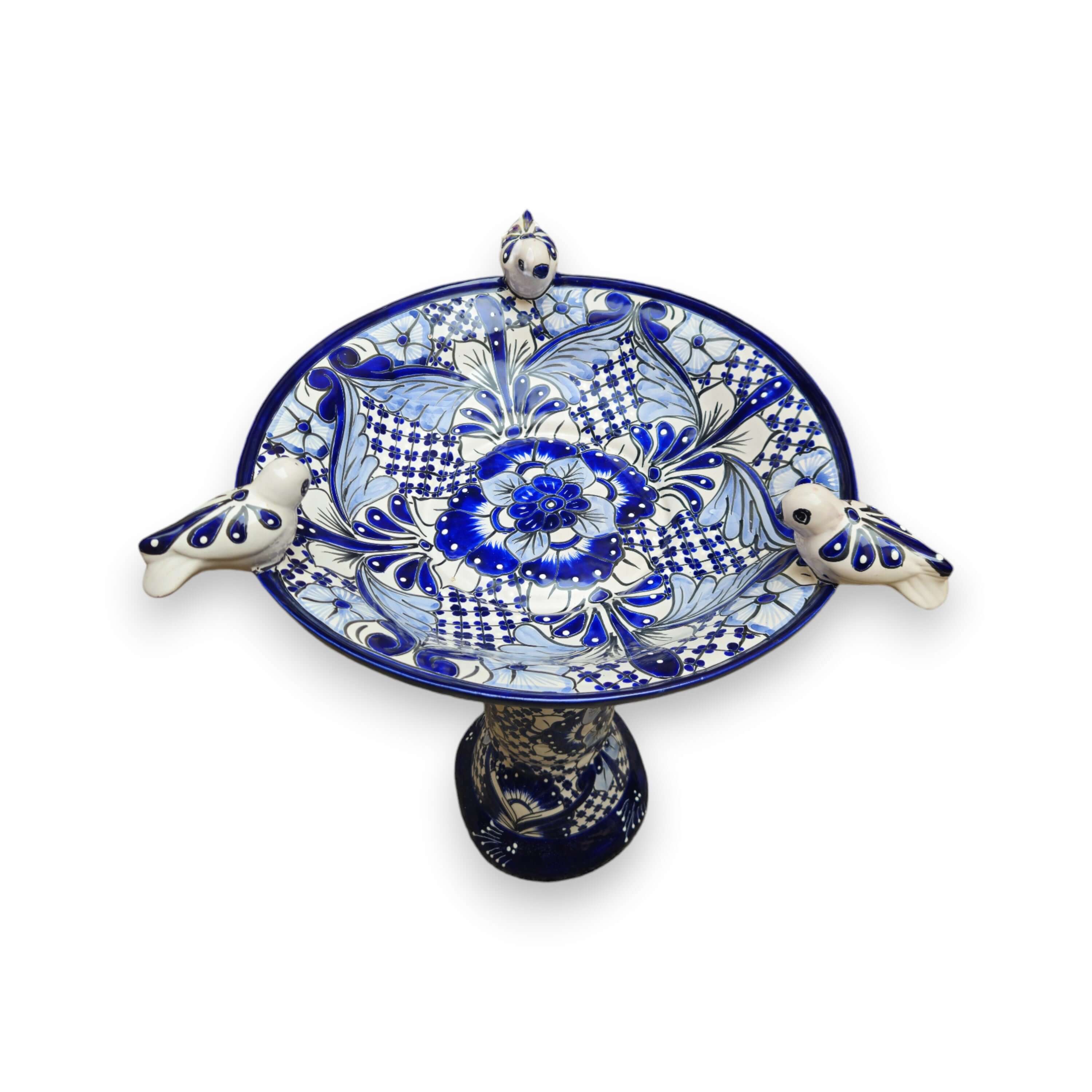 Blue & White Talavera Frog Fountain with Rim Birds | Mexican Garden The Talavera Hub