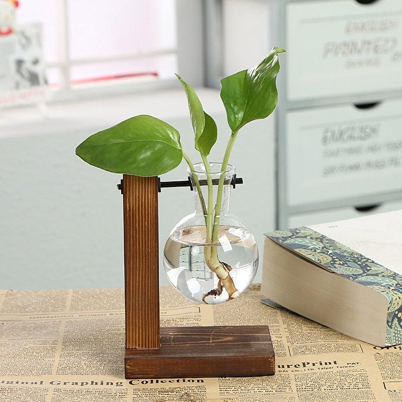 Glass Planter Bulb Vase Transparent Terrarium Hydroponic Vases For Home Garden Office Wedding Decor Wooden Stand Air Planter Bulb Glass Vase Propogation Station for Hydroponics Home Garden Office Decoration Stevvex