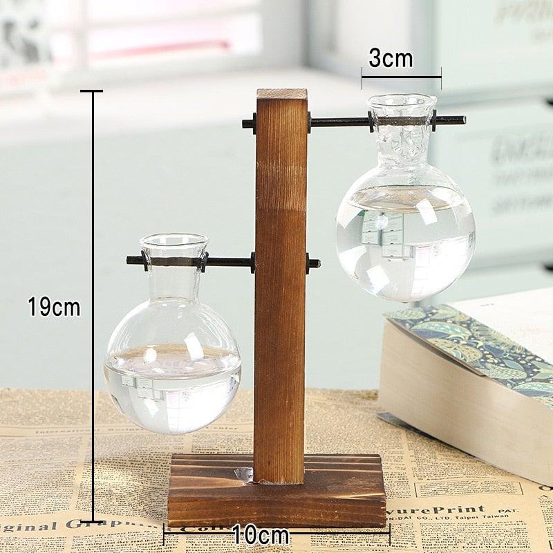 Glass Planter Bulb Vase Transparent Terrarium Hydroponic Vases For Home Garden Office Wedding Decor Wooden Stand Air Planter Bulb Glass Vase Propogation Station for Hydroponics Home Garden Office Decoration Stevvex