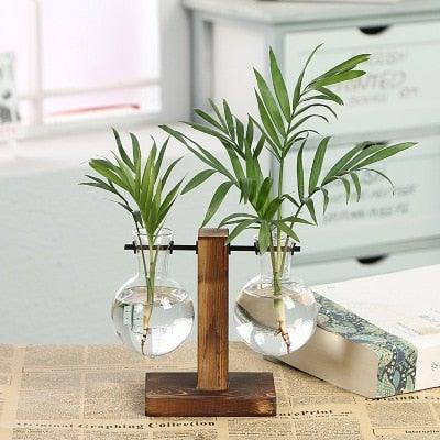 Glass Planter Bulb Vase Transparent Terrarium Hydroponic Vases For Home Garden Office Wedding Decor Wooden Stand Air Planter Bulb Glass Vase Propogation Station for Hydroponics Home Garden Office Decoration Stevvex