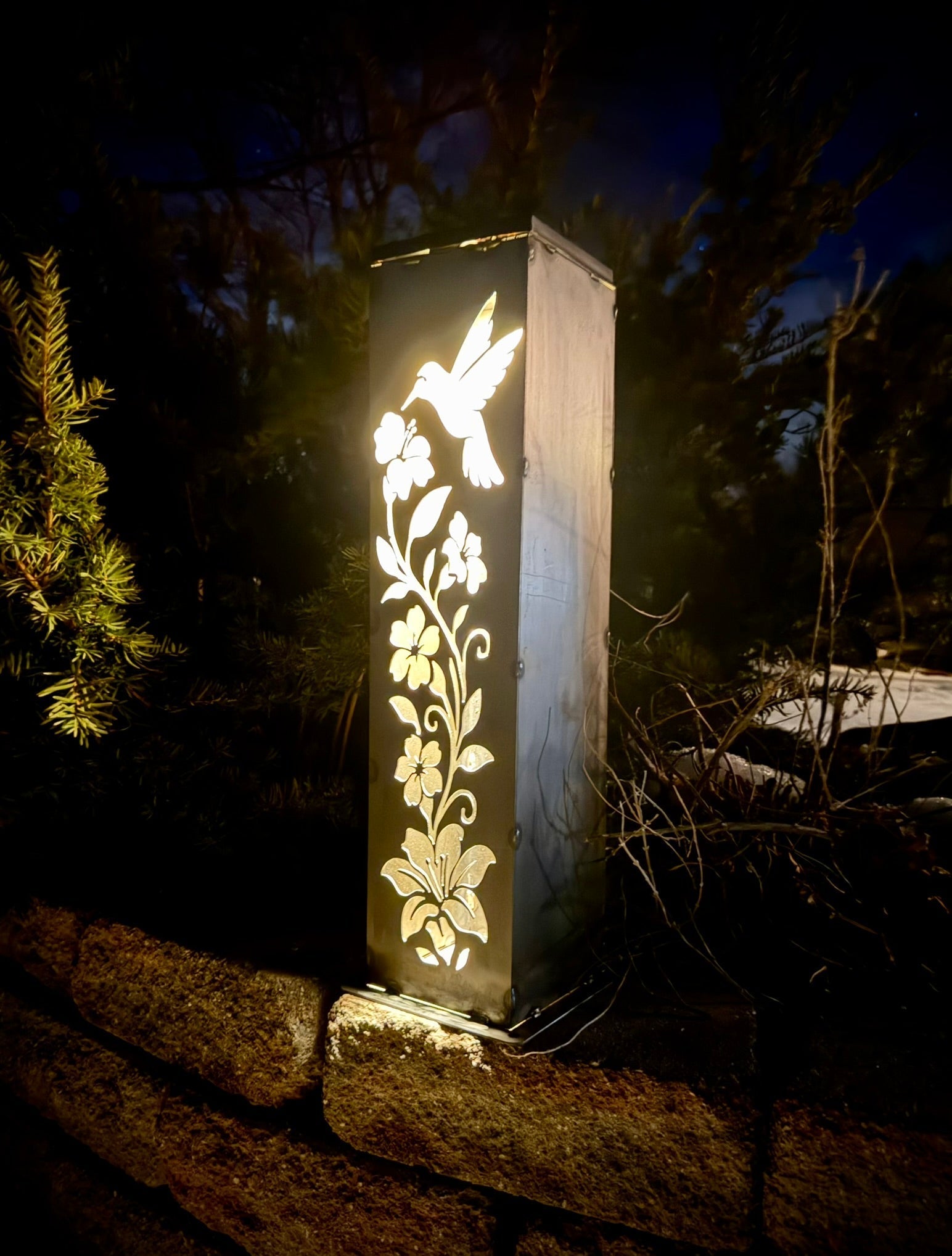 Hummingbird Garden Glow Solar Luminary Pillar - Steel Northern Forge, LLC