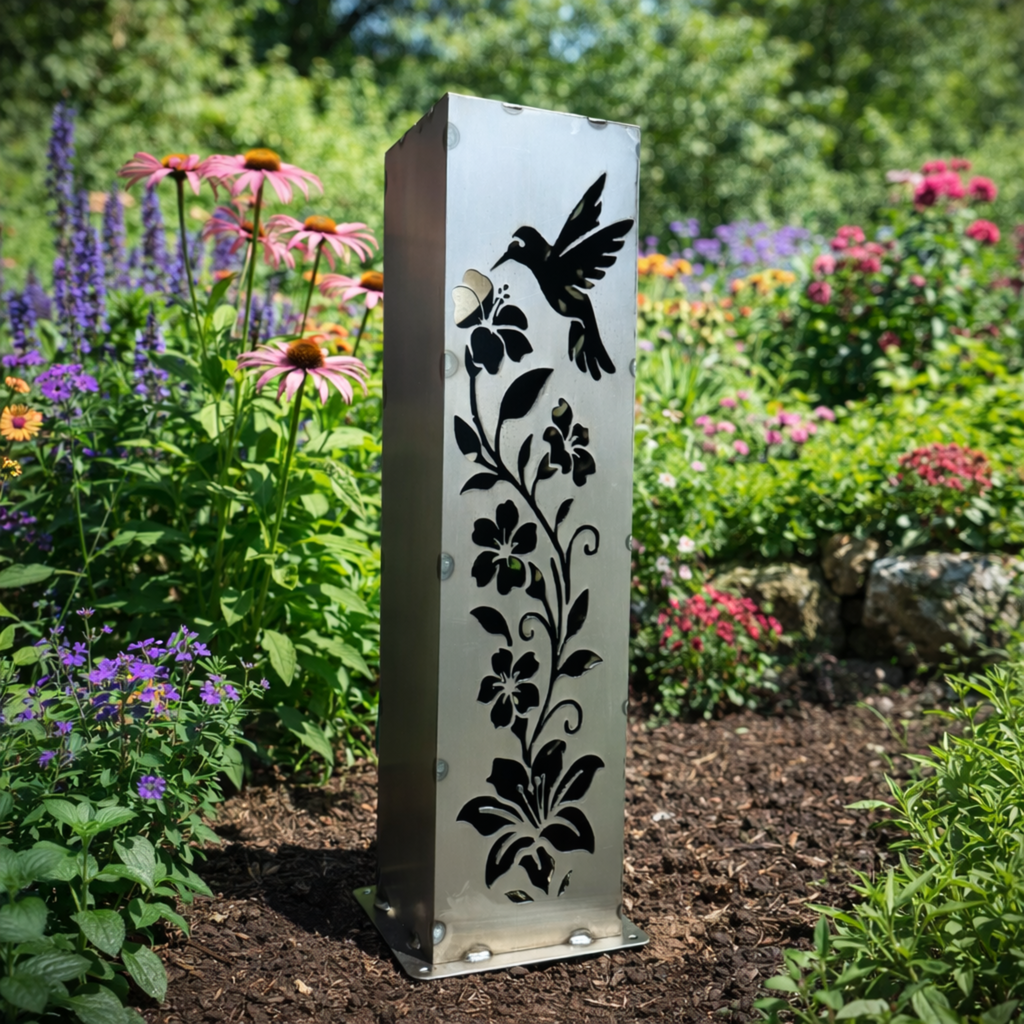 Hummingbird Garden Glow Solar Luminary Pillar - Steel Northern Forge, LLC