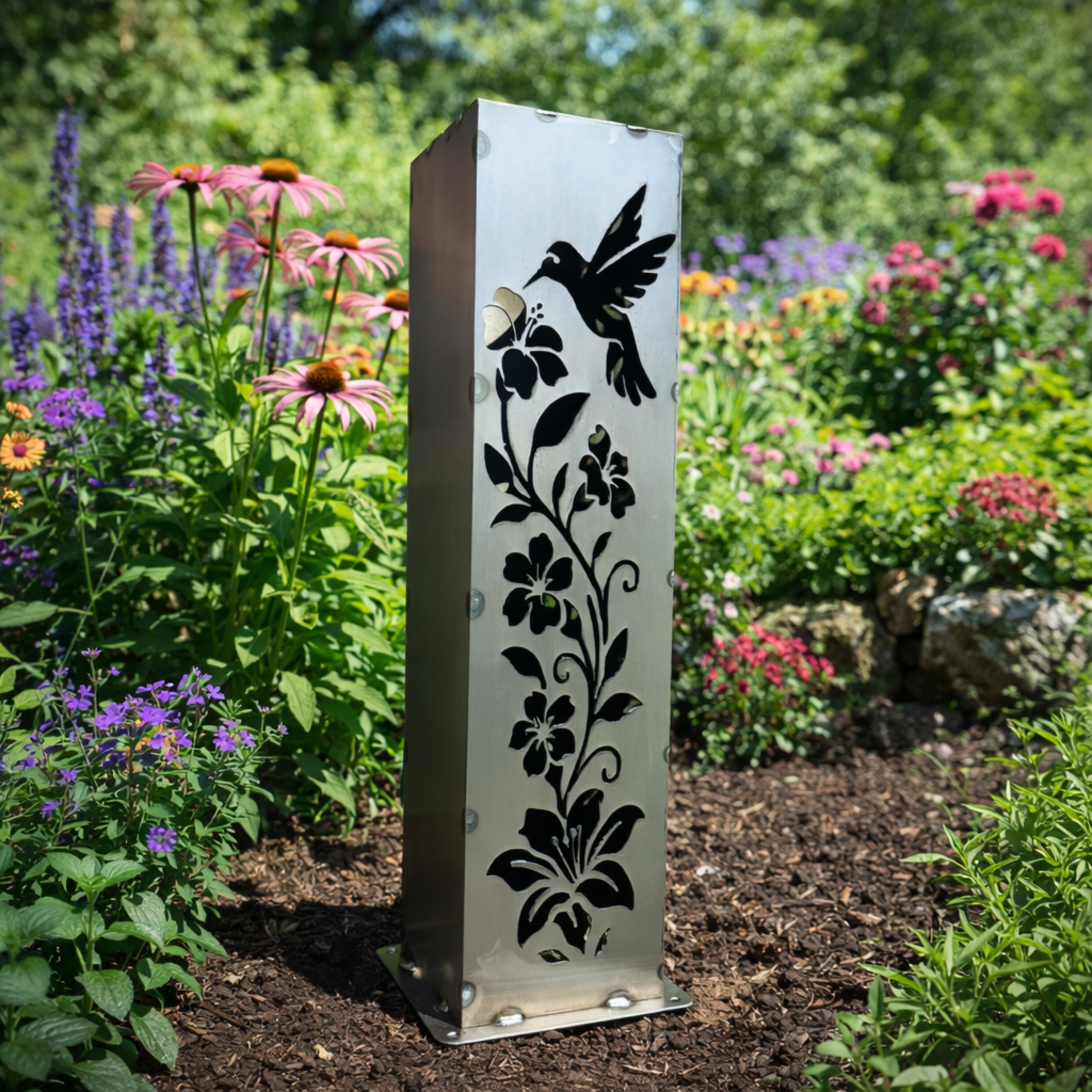 Hummingbird Garden Glow Solar Luminary Pillar - Steel Northern Forge, LLC