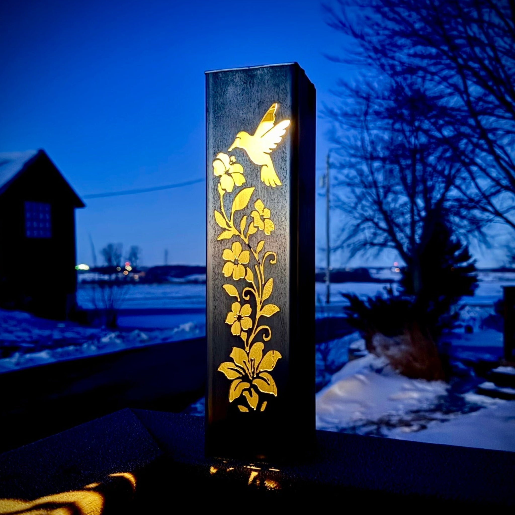 Hummingbird Garden Glow Solar Luminary Pillar - Steel Northern Forge, LLC