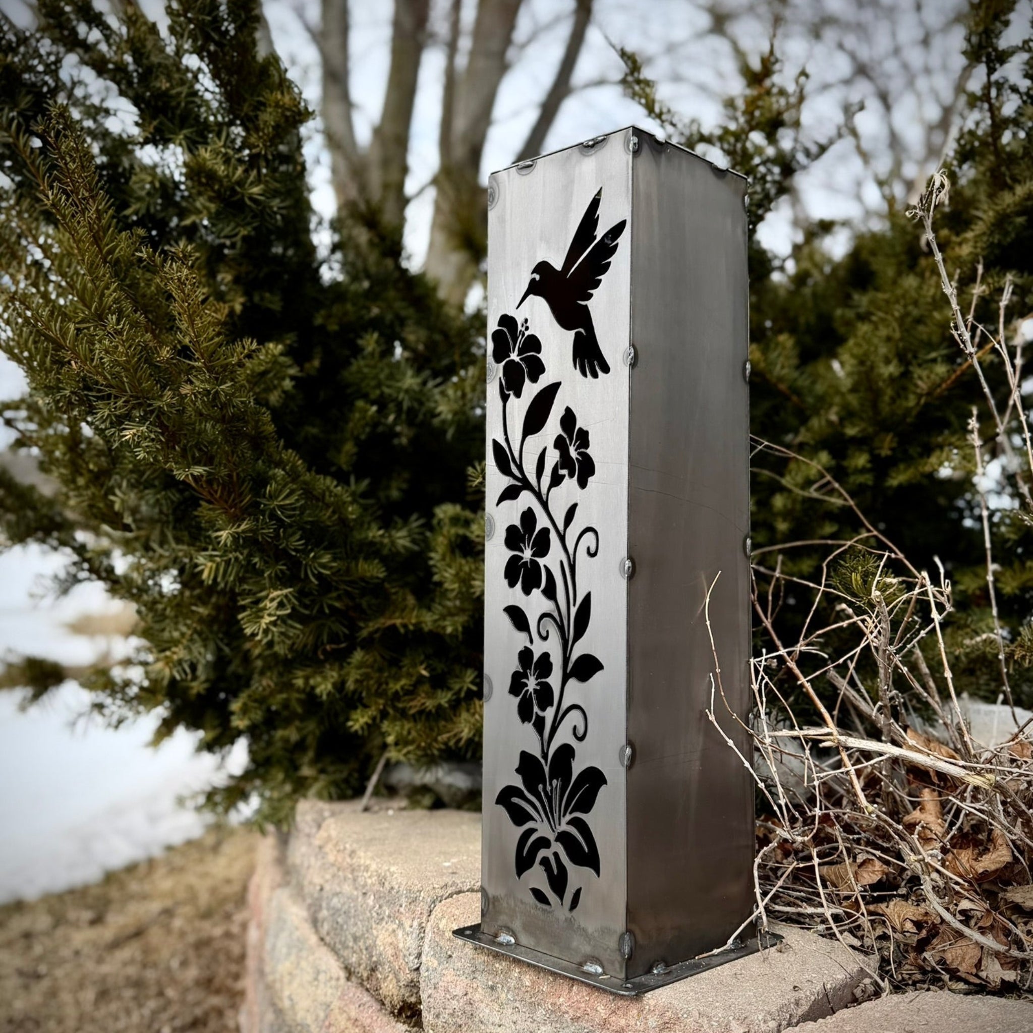 Hummingbird Garden Glow Solar Luminary Pillar - Steel Northern Forge, LLC