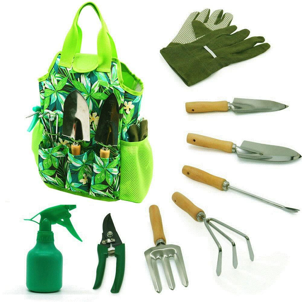 9-Piece Garden Tools Set with Gloves and Colorful Tote - Gardening Kit Deal US