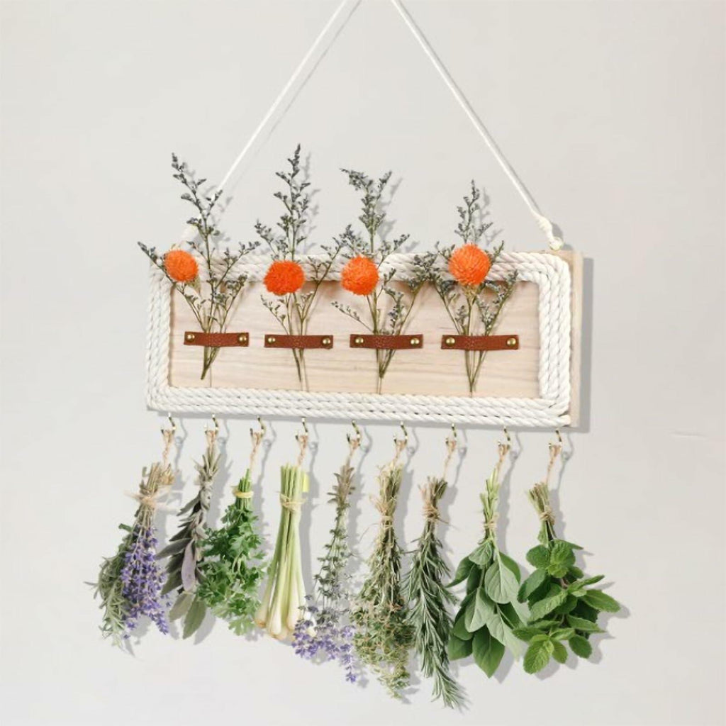 heiwinner Herb Drying Rack Hanging Rustic Wood 4-Compartment 15.7x5.9x0.59 Deal US