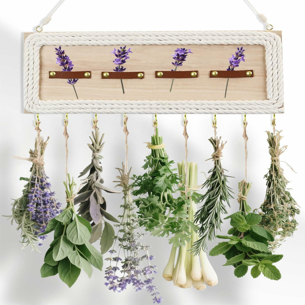 heiwinner Herb Drying Rack Hanging Rustic Wood 4-Compartment 15.7x5.9x0.59 Deal US