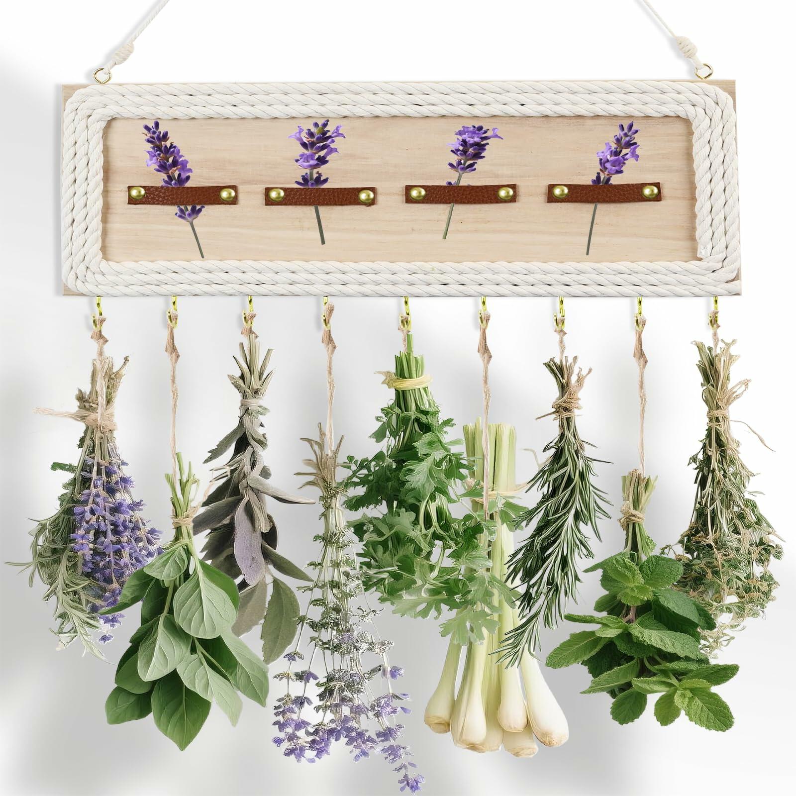 heiwinner Herb Drying Rack Hanging Rustic Wood 4-Compartment 15.7x5.9x0.59 Deal US
