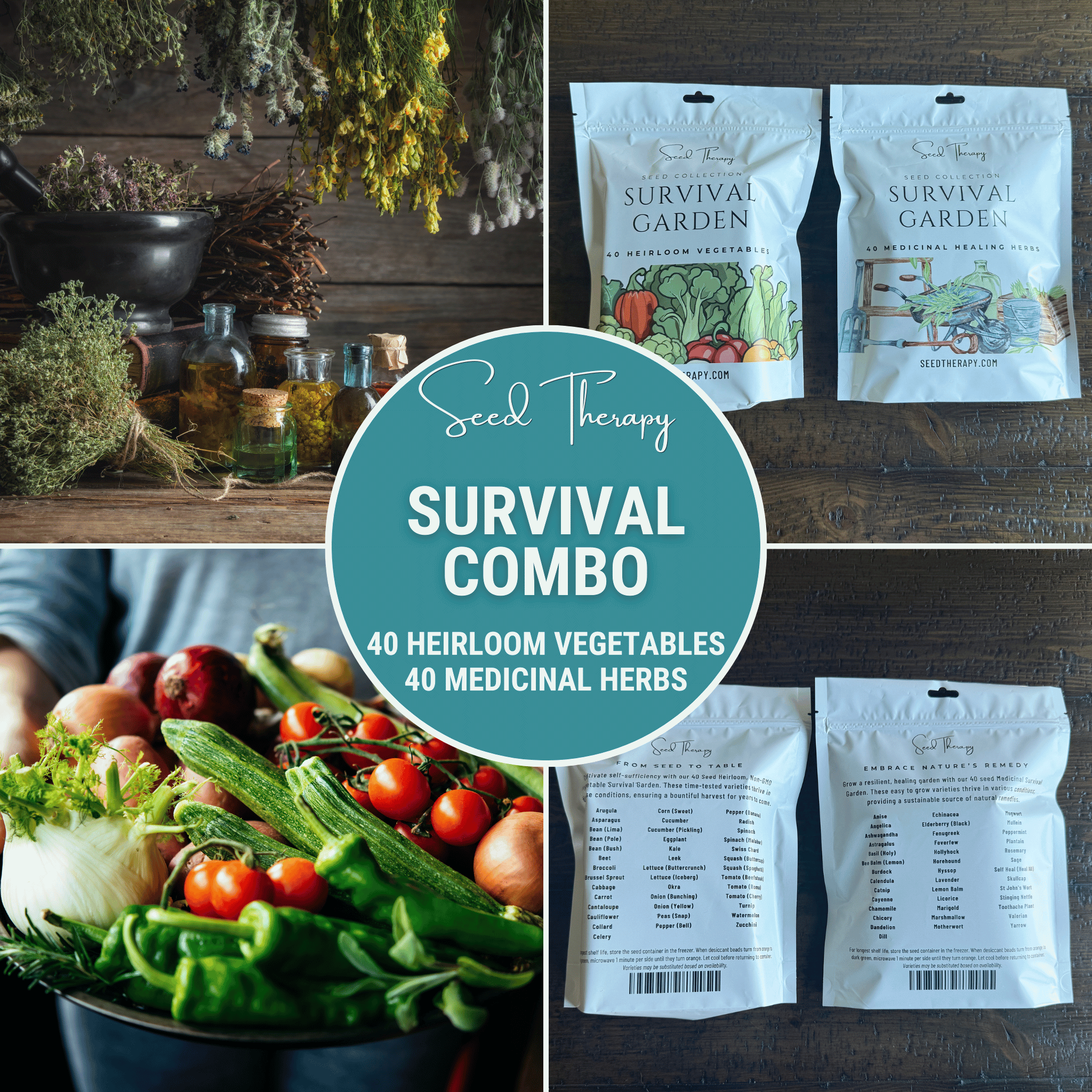 Survival Garden Combo – 40 Vegetable & 40 Medicinal Herb Varieties Southern Seeds